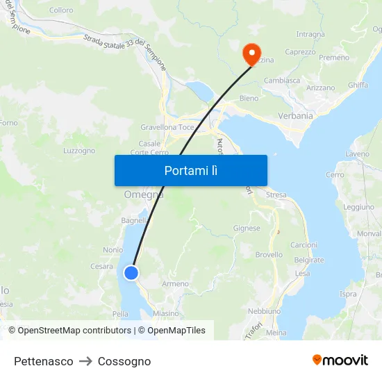 Pettenasco to Cossogno map
