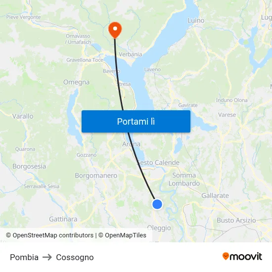 Pombia to Cossogno map