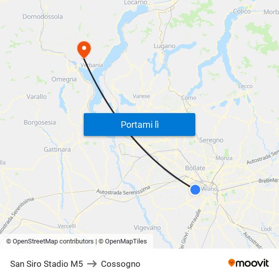 San Siro Stadio M5 to Cossogno map