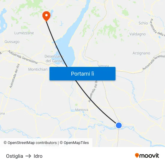 Ostiglia to Idro map