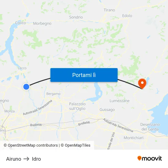 Airuno to Idro map