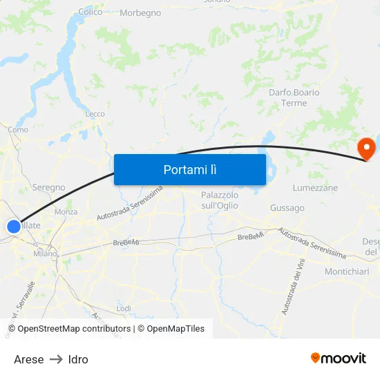 Arese to Idro map