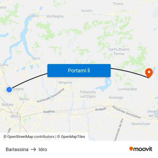Barlassina to Idro map
