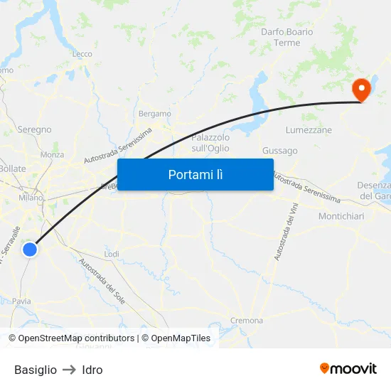 Basiglio to Idro map