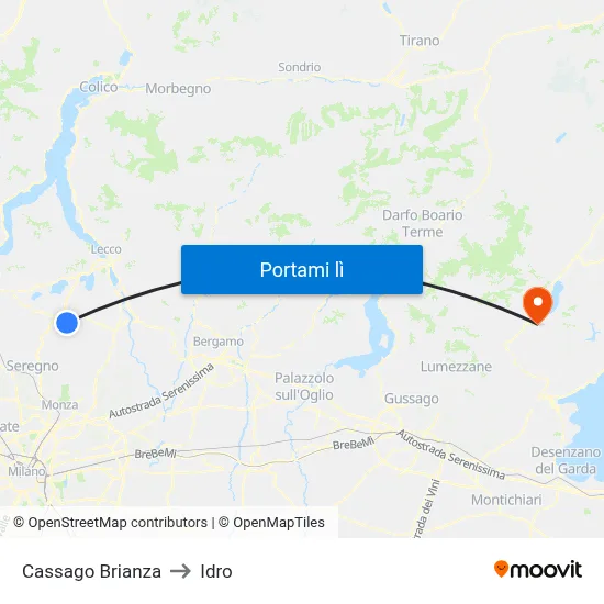 Cassago Brianza to Idro map