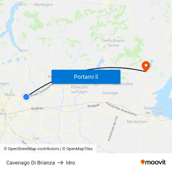 Cavenago Di Brianza to Idro map