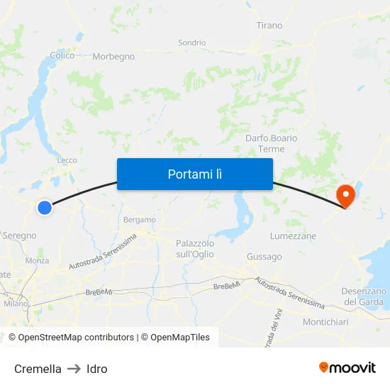 Cremella to Idro map