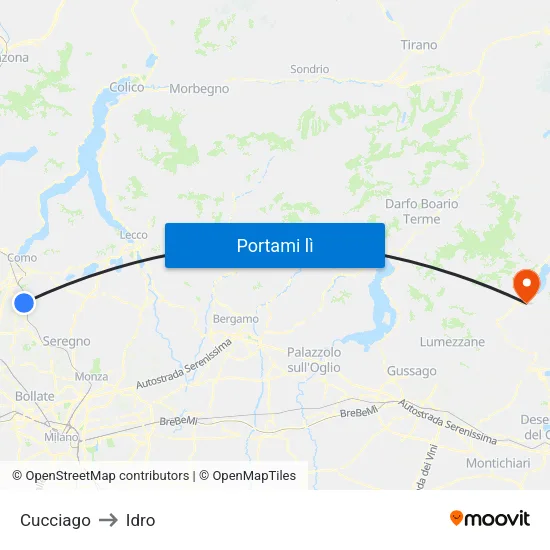 Cucciago to Idro map