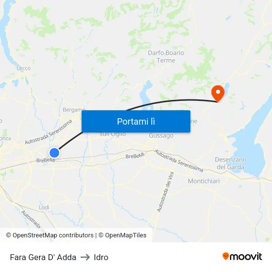 Fara Gera D' Adda to Idro map