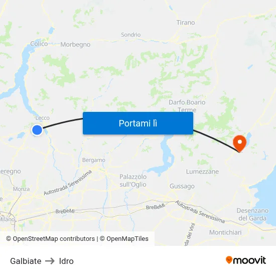 Galbiate to Idro map
