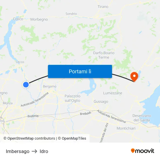 Imbersago to Idro map