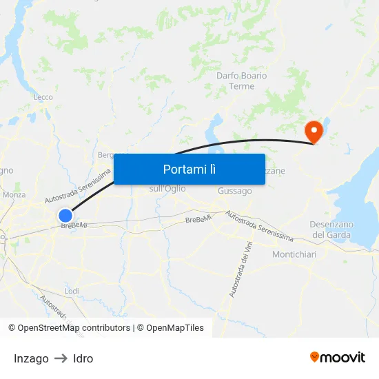 Inzago to Idro map