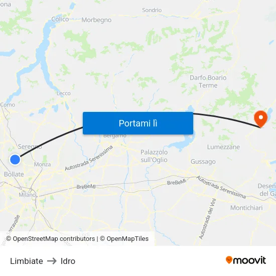 Limbiate to Idro map