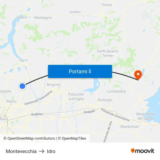 Montevecchia to Idro map