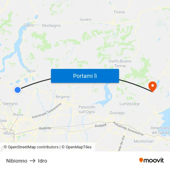 Nibionno to Idro map