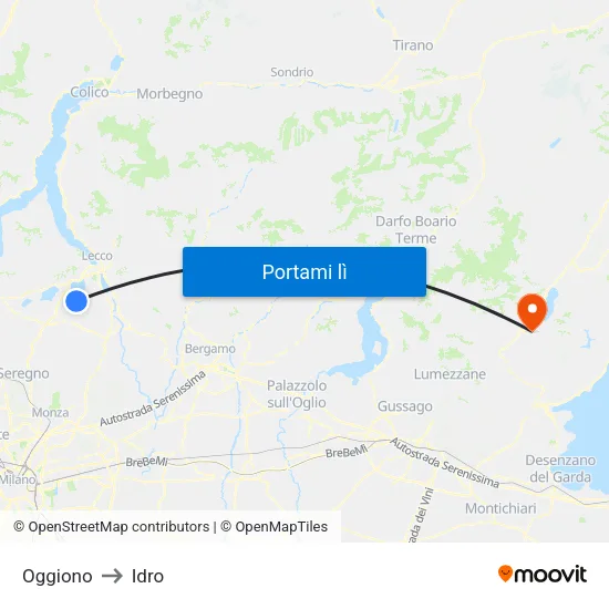 Oggiono to Idro map