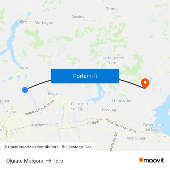 Olgiate Molgora to Idro map