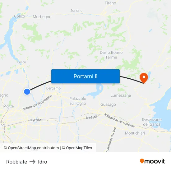 Robbiate to Idro map