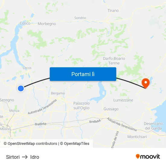 Sirtori to Idro map