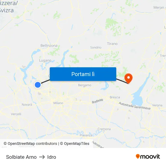 Solbiate Arno to Idro map