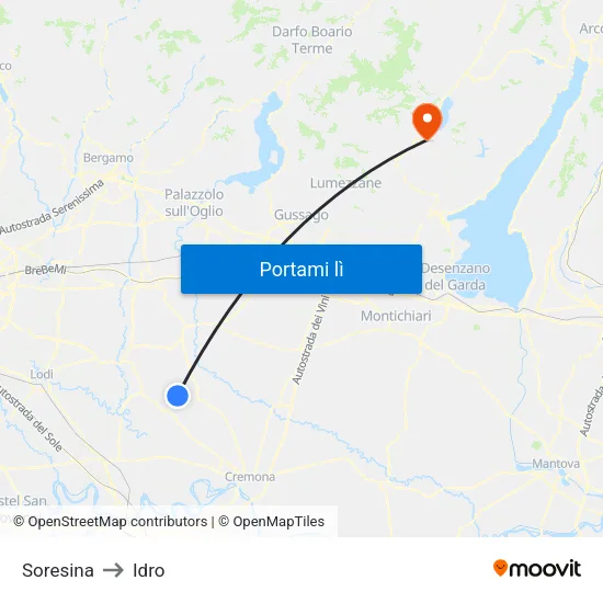 Soresina to Idro map