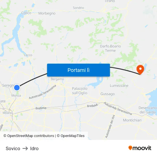 Sovico to Idro map