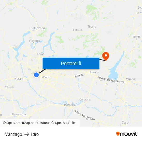 Vanzago to Idro map