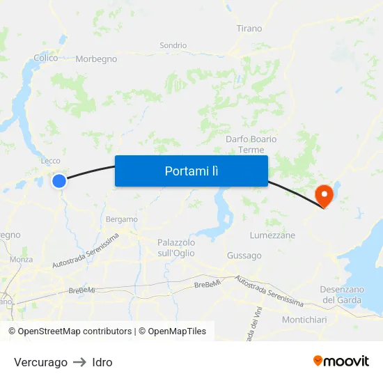 Vercurago to Idro map