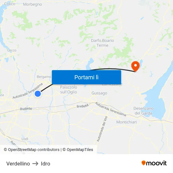 Verdellino to Idro map