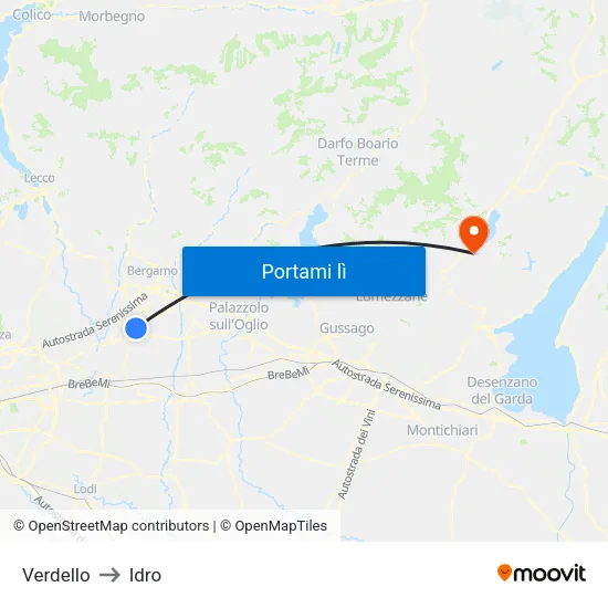 Verdello to Idro map