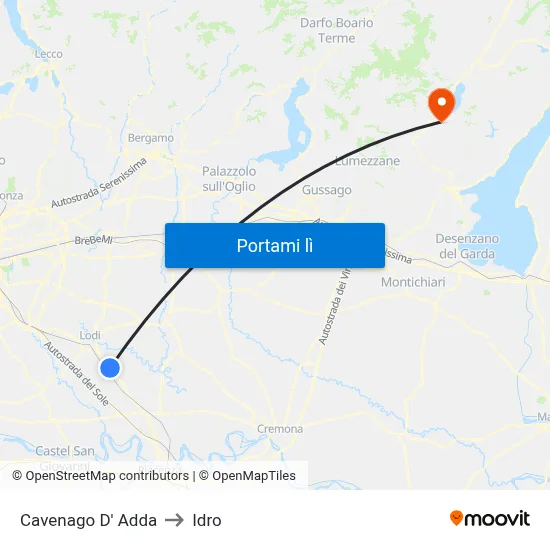 Cavenago D' Adda to Idro map