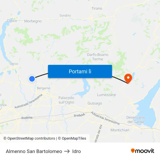 Almenno San Bartolomeo to Idro map