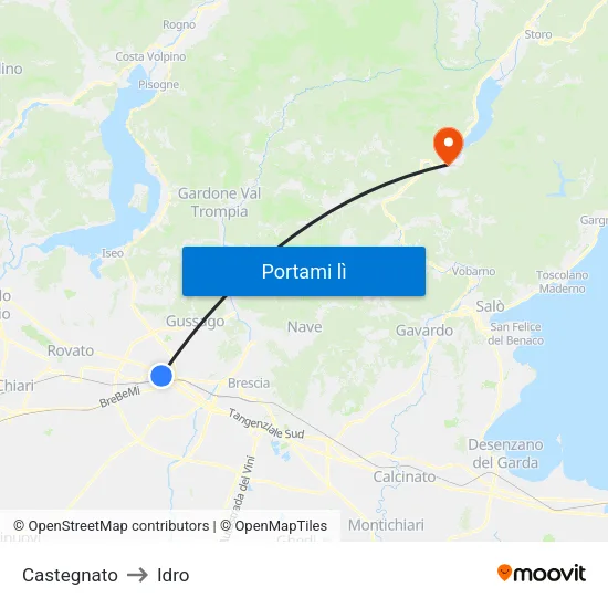 Castegnato to Idro map