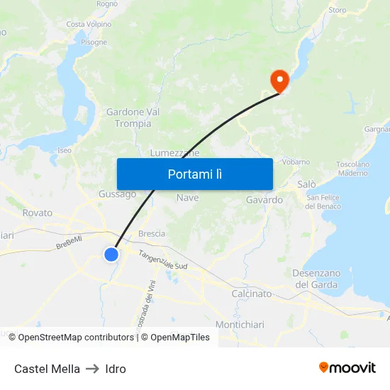 Castel Mella to Idro map