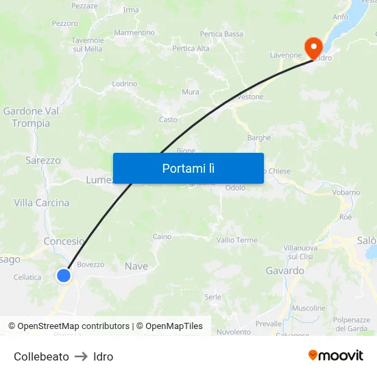 Collebeato to Idro map