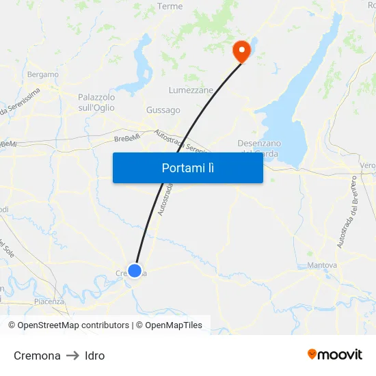 Cremona to Idro map