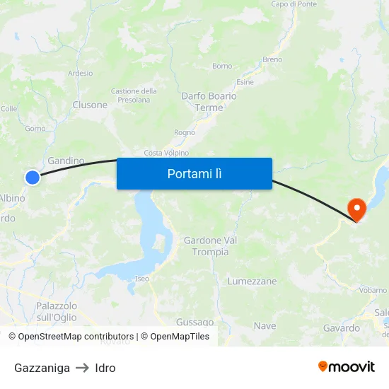 Gazzaniga to Idro map