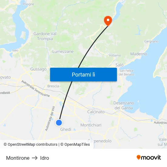 Montirone to Idro map