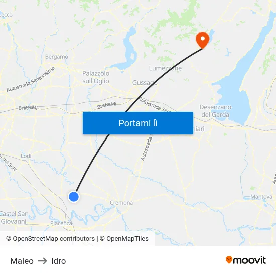 Maleo to Idro map