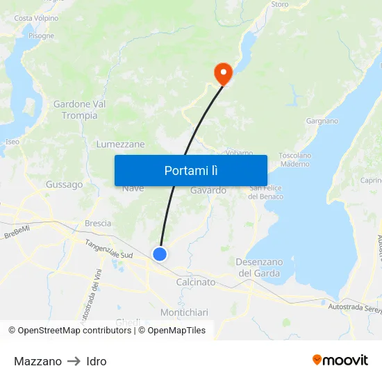Mazzano to Idro map