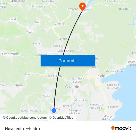 Nuvolento to Idro map