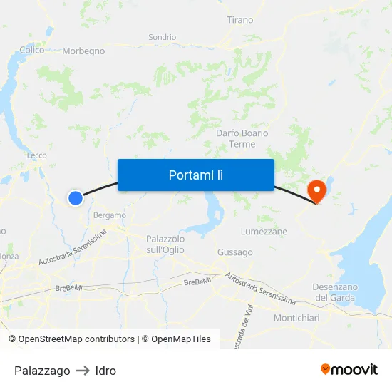 Palazzago to Idro map