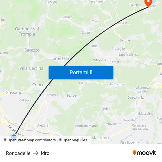 Roncadelle to Idro map