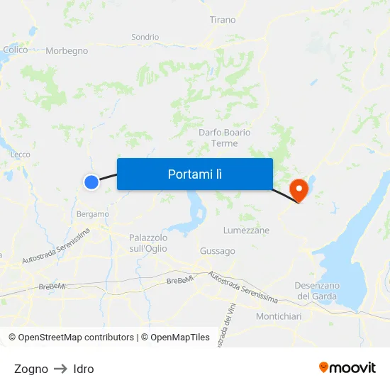 Zogno to Idro map