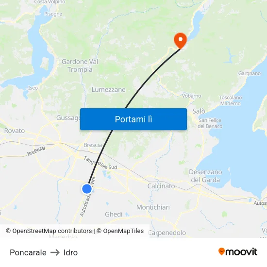 Poncarale to Idro map