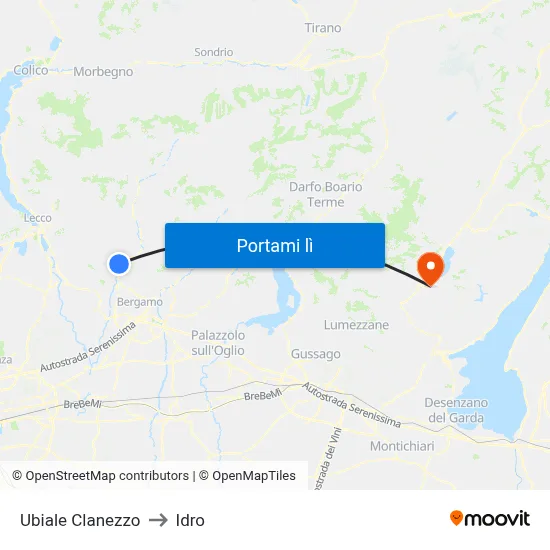 Ubiale Clanezzo to Idro map