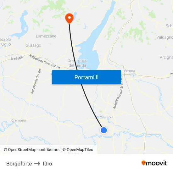 Borgoforte to Idro map