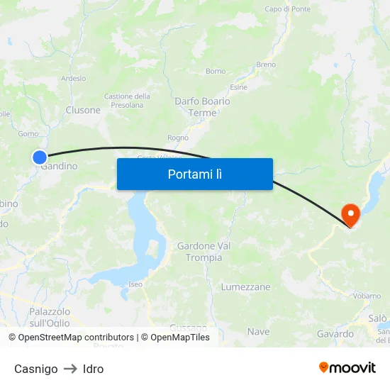 Casnigo to Idro map