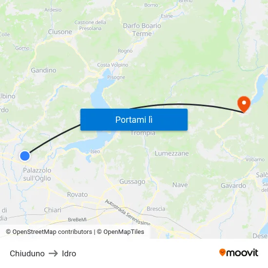Chiuduno to Idro map