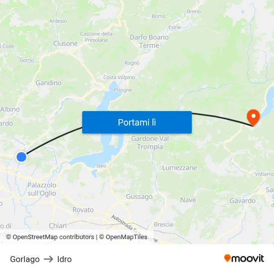 Gorlago to Idro map